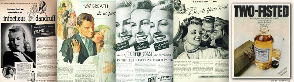 Examples of newspaper adverts for Listerine from many decades ago
