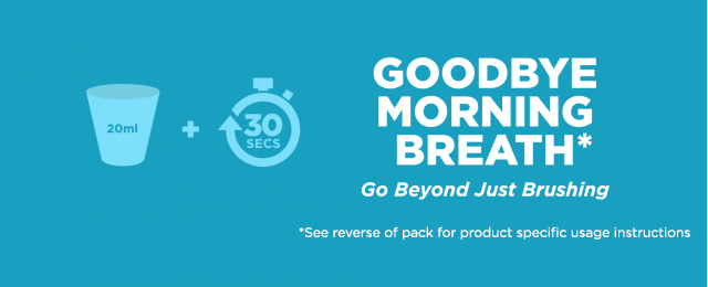 Goodbye morning breath by using mouthwash poster